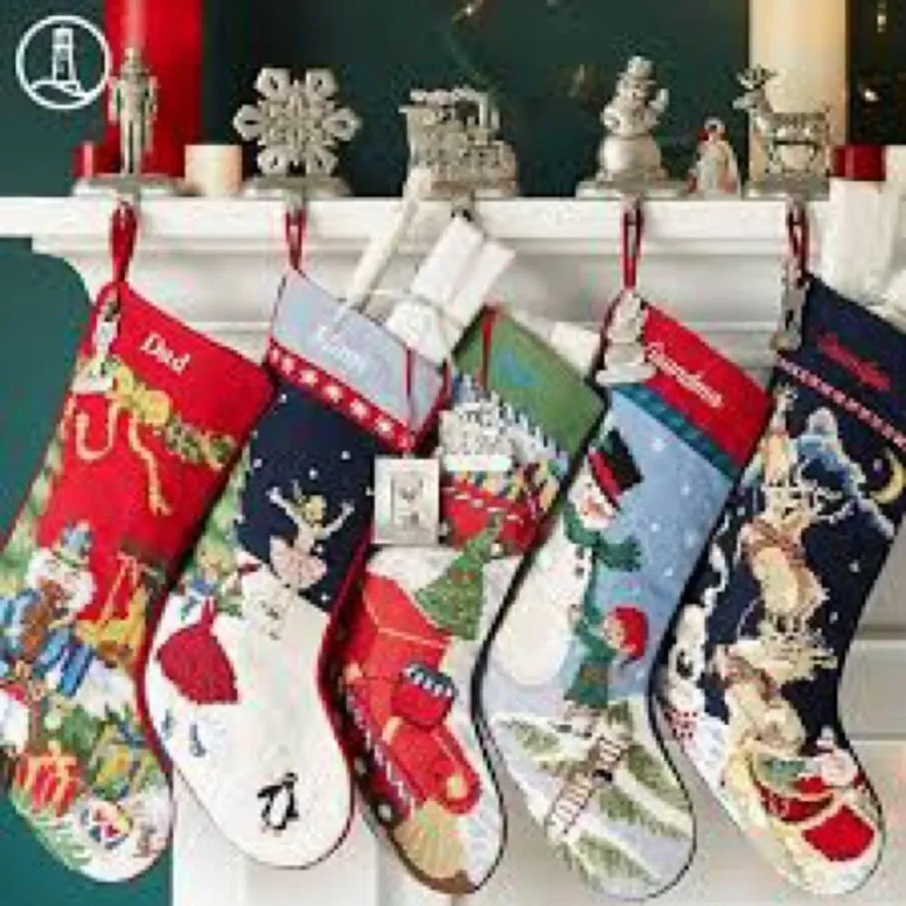 Land's End holiday stocking needlepoint ZOEY embroidered cotton velvet back New